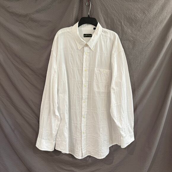 Orvis Cotton Shirt Size XXL White Button Down Sewn Squares Long Sleeve Pockets - Picture 1 of 10